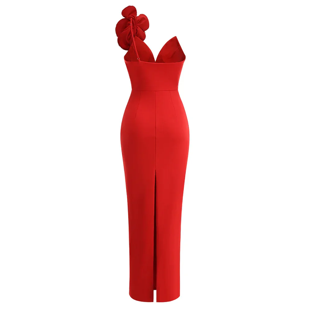 Red Color Women Sexy One Shoulder Shinning Sequins Florals Bodycon Long Dress Fashion Celebrate Wedding Party Dress Vestido - Image 6