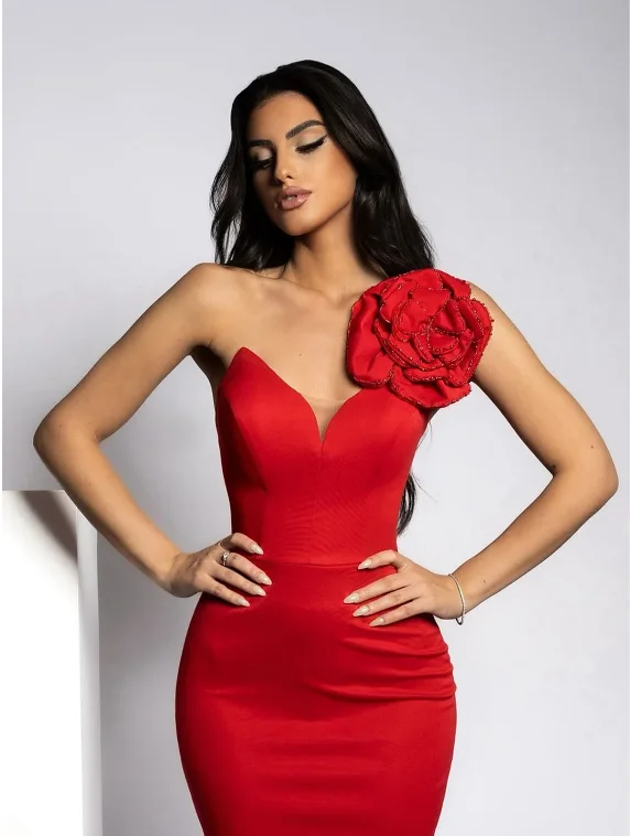 Red Color Women Sexy One Shoulder Shinning Sequins Florals Bodycon Long Dress Fashion Celebrate Wedding Party Dress Vestido - Image 7