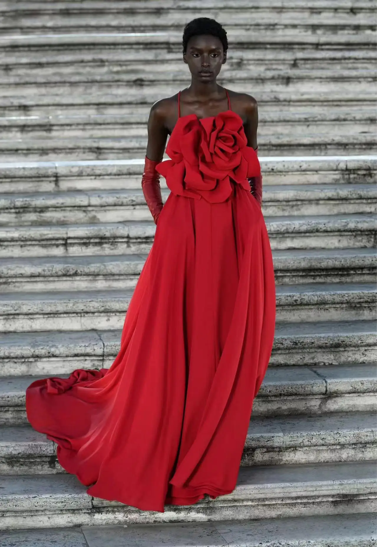 Red Color Women Sexy Strap Sleeveless Florals Loose Floor-Length Dress Celebrate Evening Party Wedding Mermaid Dress