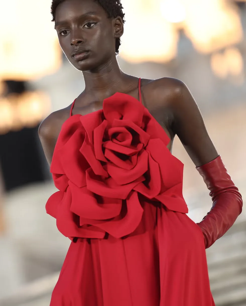 Red Color Women Sexy Strap Sleeveless Florals Loose Floor-Length Dress Celebrate Evening Party Wedding Mermaid Dress - Image 2