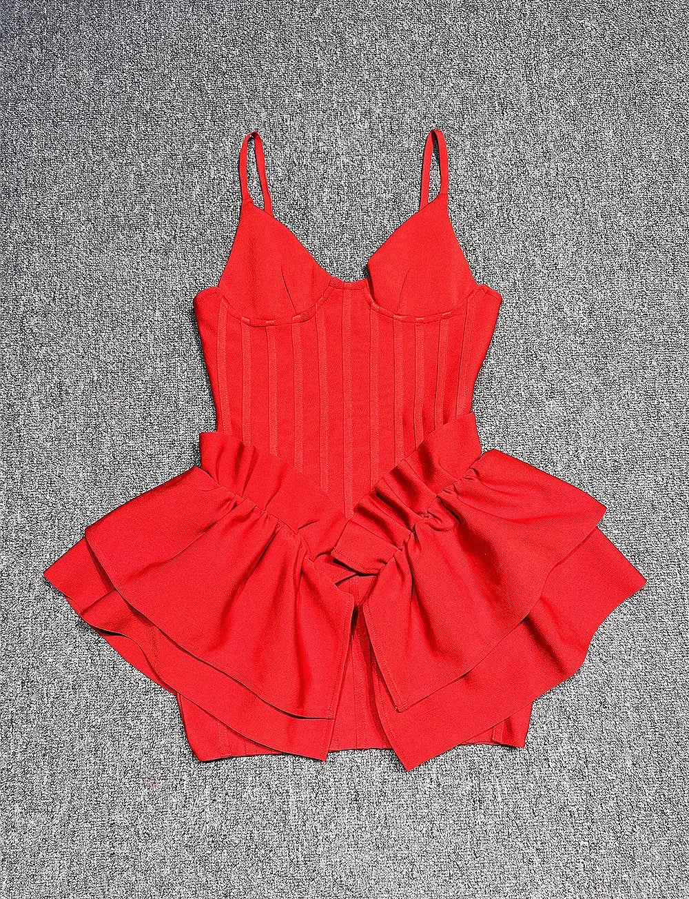 Red Color Women Sleeveless Sexy V-Neck Bodycon Mini Bandage Dress Ruffles Fashion Celebrate Birthday Party Girls' Dress Vestido - Image 5