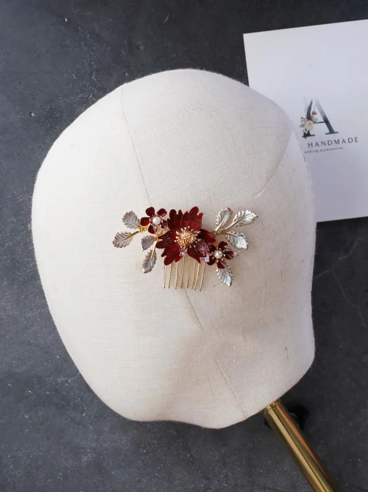 Red Flower Headpieces Headbands Leaf Headdress For Brides Party Dinner Dress Hairbands Wedding Accessories Bridal Hair Jewelry - Image 8