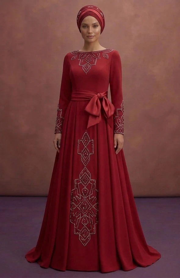 Red Modest Prom Dresses for Formal Events – Muslim Collection - Image 2