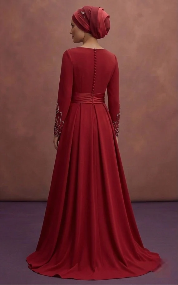 Red Modest Prom Dresses for Formal Events – Muslim Collection - Image 3