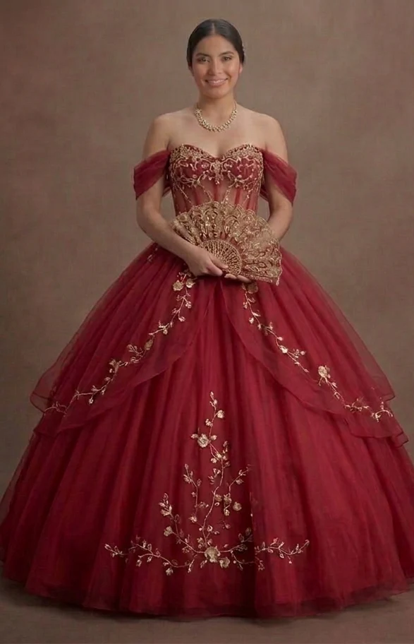 Red Quinceañera Dress Chiffon Flowy Style for Summer - Image 2