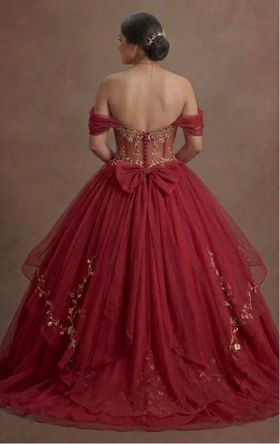 Red Quinceañera Dress Chiffon Flowy Style for Summer - Image 3