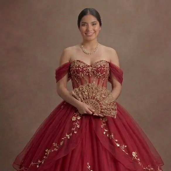 Red Quinceañera Dress Chiffon Flowy Style for Summer - Image 4