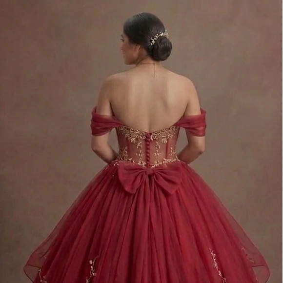 Red Quinceañera Dress Chiffon Flowy Style for Summer - Image 5