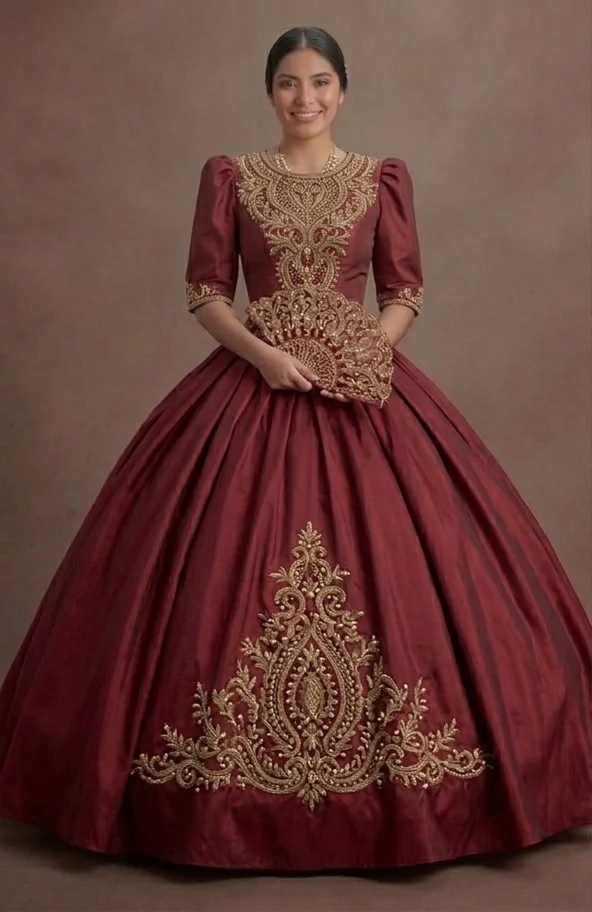 Red Quinceañera Dress - Classic Taffeta Traditional Look - Image 2