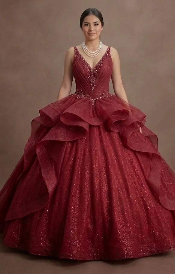 Red Quinceañera Dress - Glitter Tulle Ball Gown for 2026 - Image 2