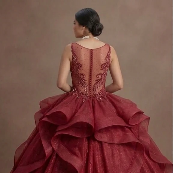 Red Quinceañera Dress - Glitter Tulle Ball Gown for 2026 - Image 5