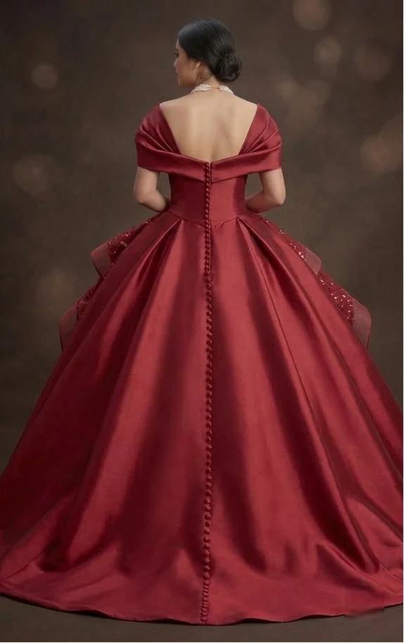 Red Quinceañera Dress - Off-the-Shoulder Silk Sophistication - Image 3
