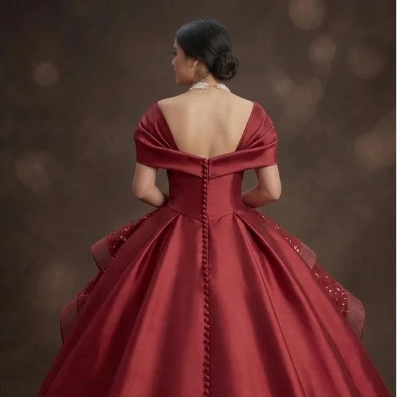 Red Quinceañera Dress - Off-the-Shoulder Silk Sophistication - Image 5