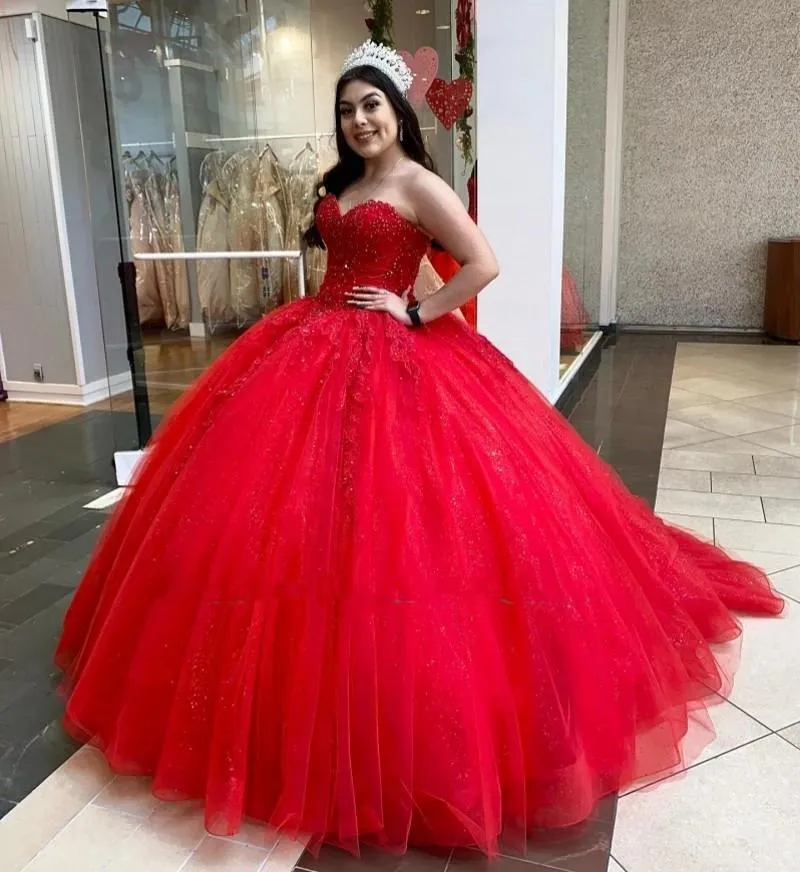 Red Shiny Ball Gown Quinceanera Dresses Vestidos De 15 Años Corset Back Floor Length Luxury Princess Birthday Party - Image 4