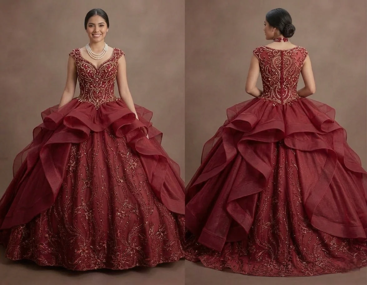 Regal Red Quinceañera Dress - Beaded Bodice Ball Gown