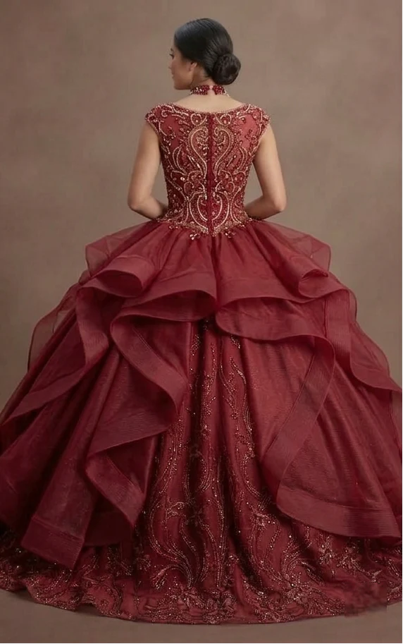 Regal Red Quinceañera Dress - Beaded Bodice Ball Gown - Image 3