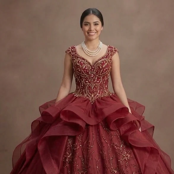 Regal Red Quinceañera Dress - Beaded Bodice Ball Gown - Image 4