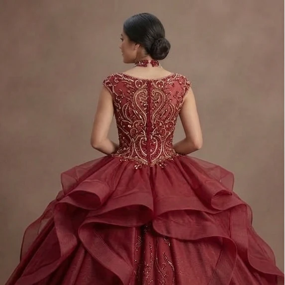 Regal Red Quinceañera Dress - Beaded Bodice Ball Gown - Image 5