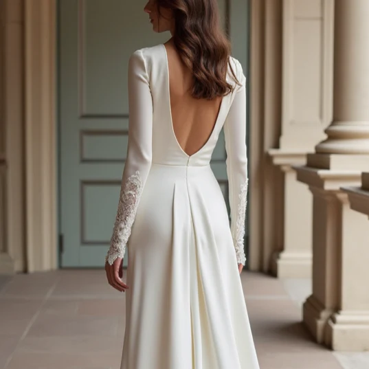 Regal White A-Line Wedding Dress with Dramatic Train and Beaded Bodice - Image 5