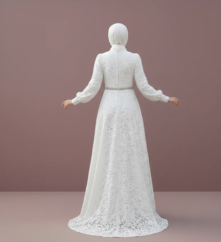Modest Beach Muslim Wedding Dress Lace Crochet Outdoor Bridal - Image 2