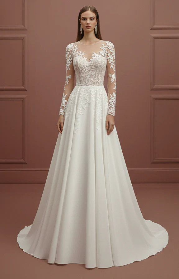Winter Sleeve Wedding Dress Thick Fabric Long Velvet Accents - Image 2