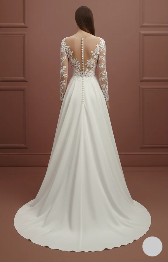 Winter Sleeve Wedding Dress Thick Fabric Long Velvet Accents - Image 3