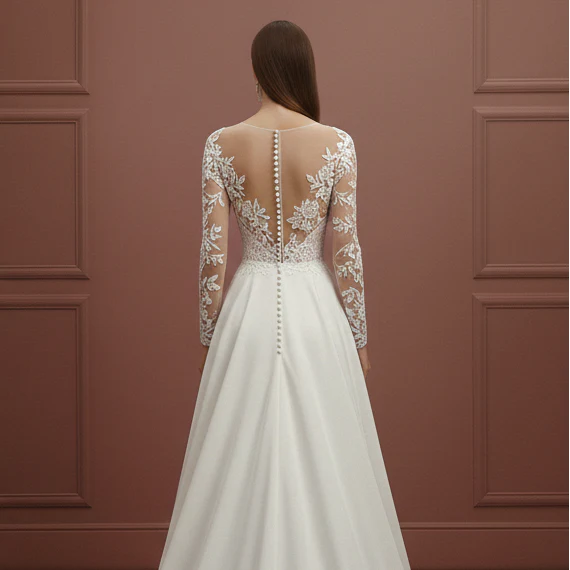 Winter Sleeve Wedding Dress Thick Fabric Long Velvet Accents - Image 5