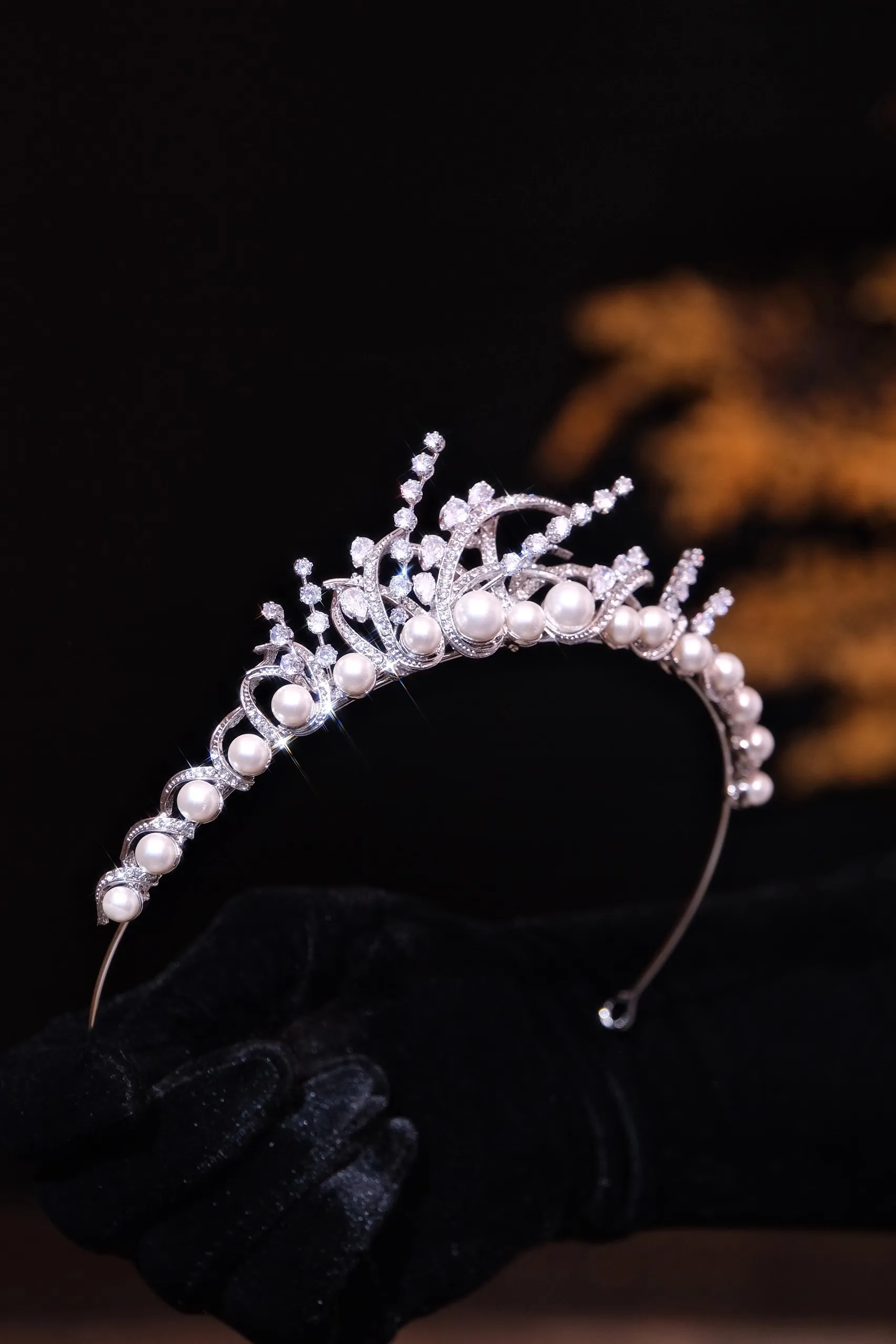 Rhinestones Zircon Tiaras and Crowns Pearl Zirconia Headband For Brides Women Diadem Bridal Jewelry Wedding Hair Accessories - Image 3