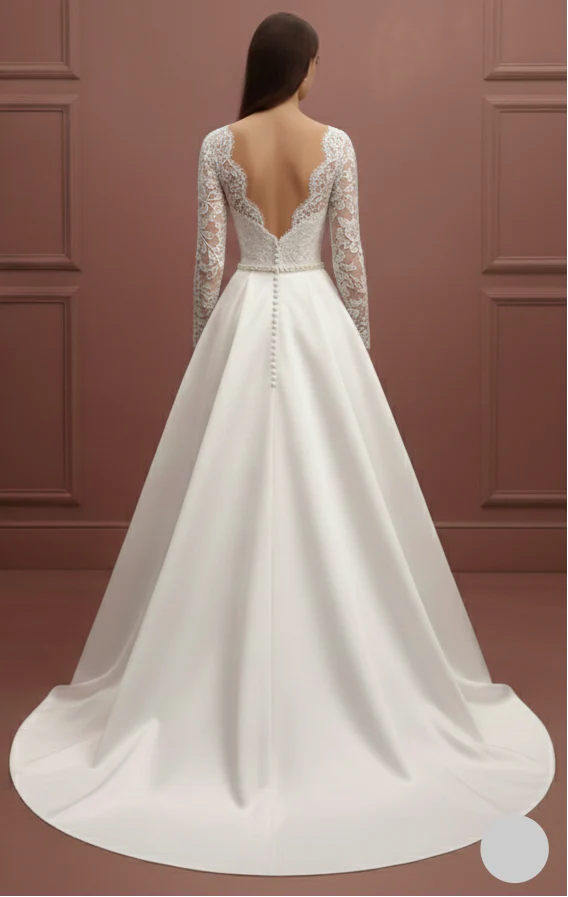 Jewel Neck Wedding Dress Formal Long Modest Lace Gown - Image 3