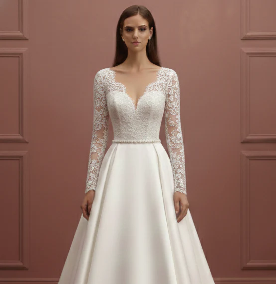 Jewel Neck Wedding Dress Formal Long Modest Lace Gown - Image 4