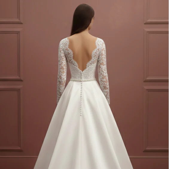 Jewel Neck Wedding Dress Formal Long Modest Lace Gown - Image 5