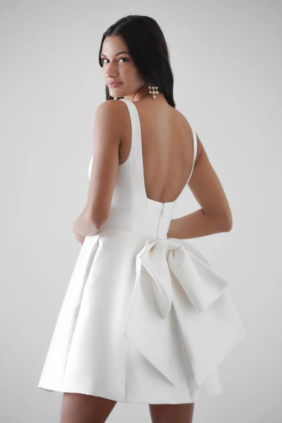 Short Mini Satin Wedding Dress Square Collar Removable Bow Robe De Mariee Spaghetti Straps Backless A-line Bride Party - Image 8