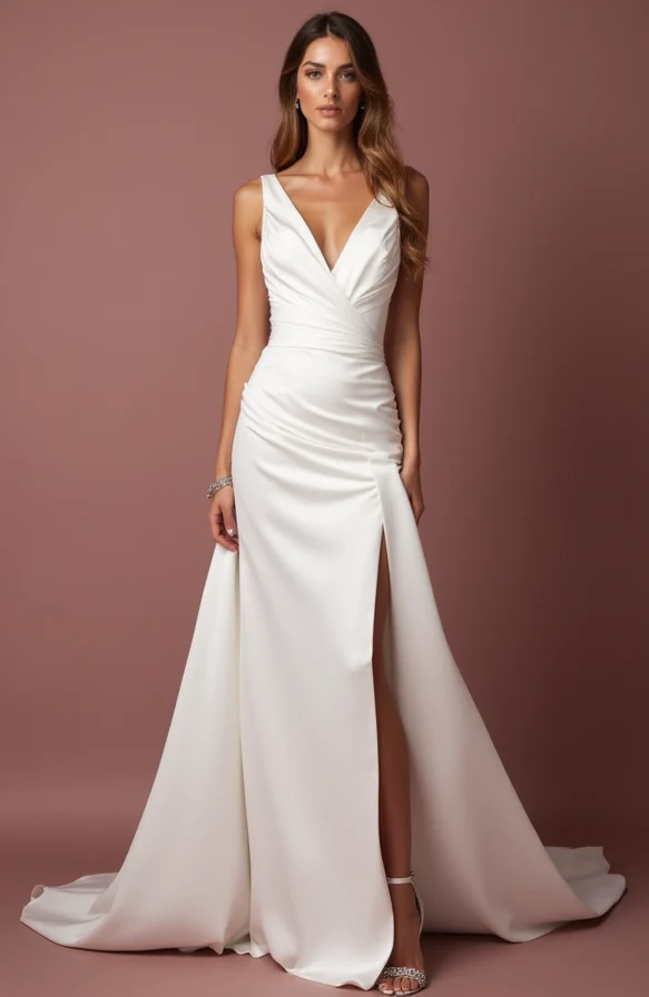 Romantic White A-Line Gown with a Soft Silk Satin Skirt for Luxury - Image 2