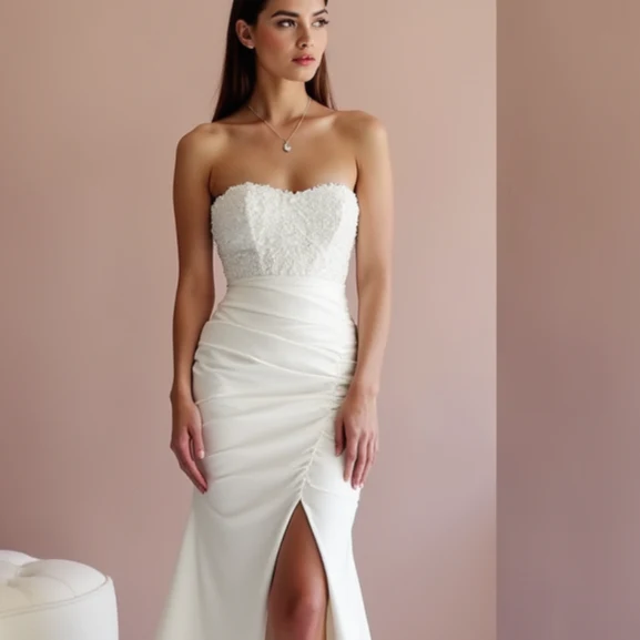 Romantic White A-Line Wedding Dress with Floral Lace and Sheer Back Details - Image 4