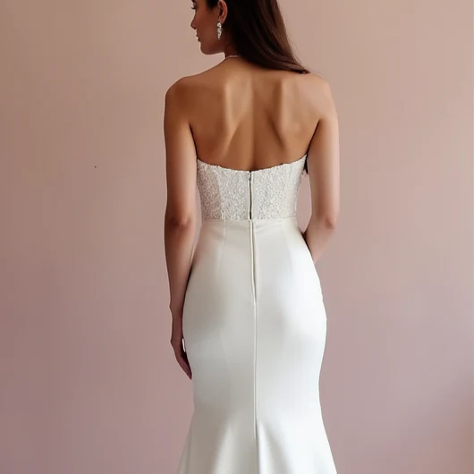 Romantic White A-Line Wedding Dress with Floral Lace and Sheer Back Details - Image 5
