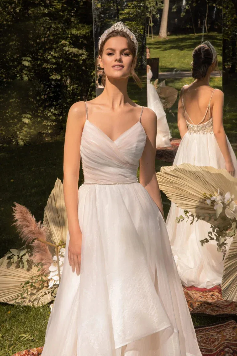 Romantic A-Line Wedding Dress with Spaghetti Straps, V-Neckline, and Elegant Sequin Embellishments - Image 2