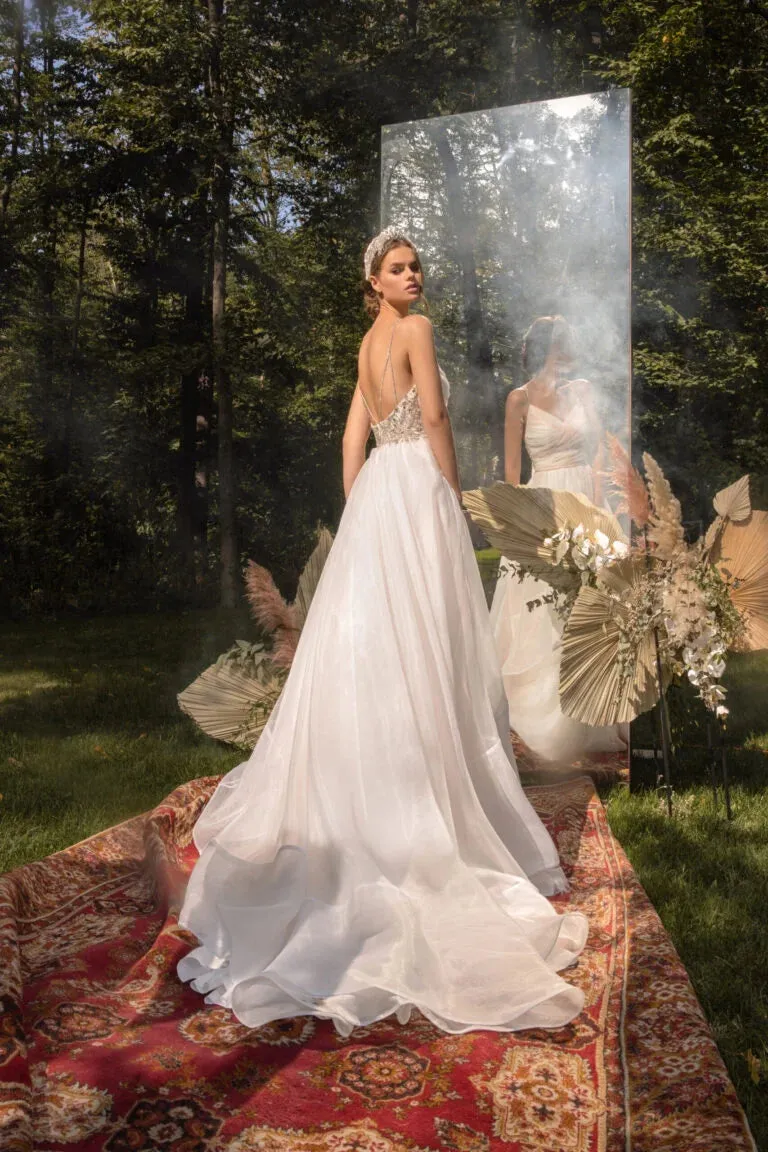 Romantic A-Line Wedding Dress with Spaghetti Straps, V-Neckline, and Elegant Sequin Embellishments - Image 3