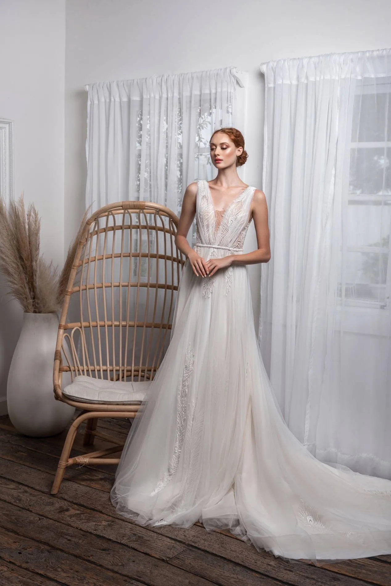 Romantic A-Line Wedding Dress with Spaghetti Straps, V-Neckline & Flattering Natural Waistline - Image 3