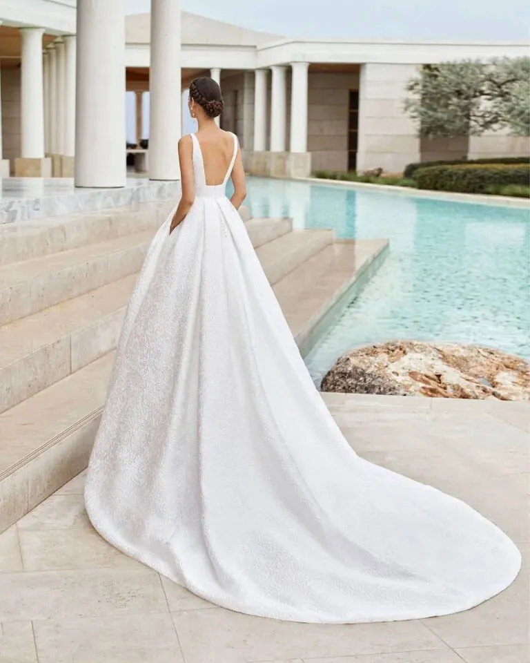 Romantic A-Line Wedding Gown with Delicate Lace Detailing, Elegant Spaghetti Straps, a Flattering V-Neckline, and a Graceful Dropped Waist for a Timeless and Breathtaking Bridal Look - Image 2