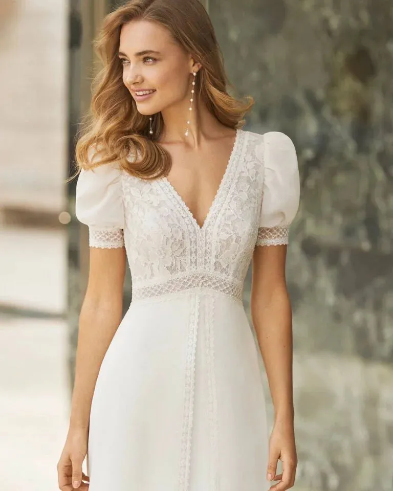 Romantic A-Line Wedding Gown with Delicate Lace Detailing, Graceful Cap Sleeves, and a Flattering V-Neckline for a Timeless and Elegant Bridal Look - Image 3