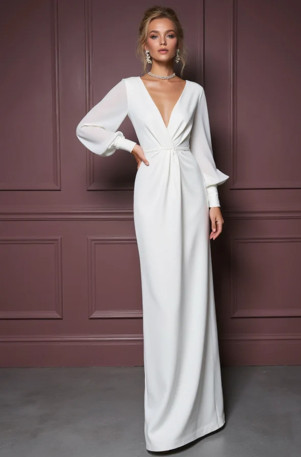 White Romantic A-Line Wedding Gown with Long Lace Sleeves for a Vintage Vibe - Image 2