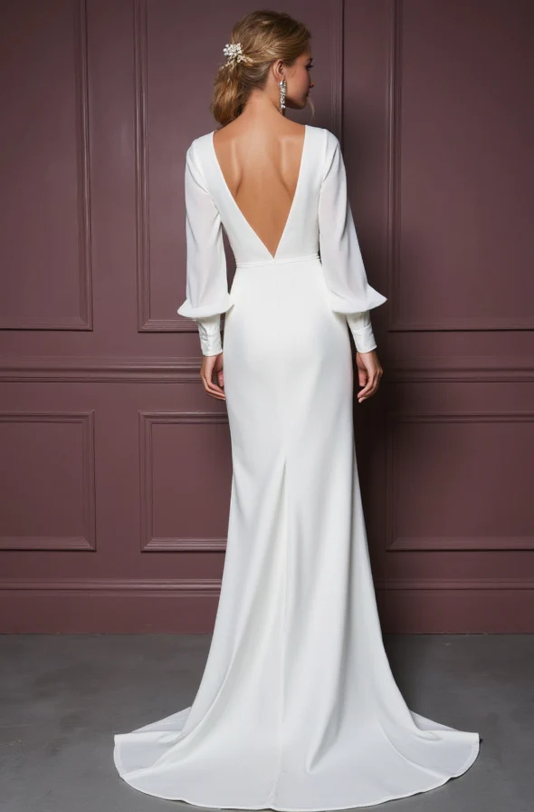White Romantic A-Line Wedding Gown with Long Lace Sleeves for a Vintage Vibe - Image 3