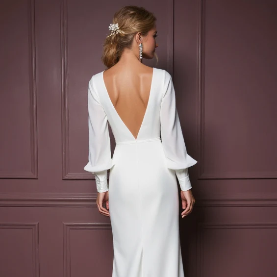 White Romantic A-Line Wedding Gown with Long Lace Sleeves for a Vintage Vibe - Image 5
