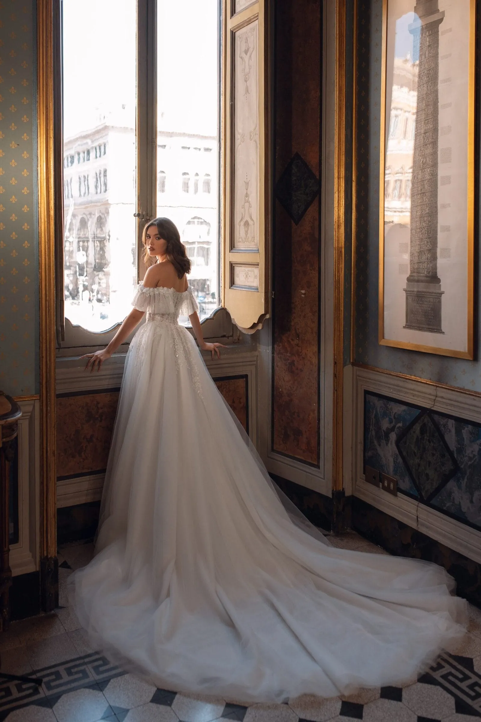 Romantic A-Silhouette Wedding Dress with Glitter Tulle, Lace, 3D Flowers, and Flowing Skirt for Timeless Elegance - Image 4