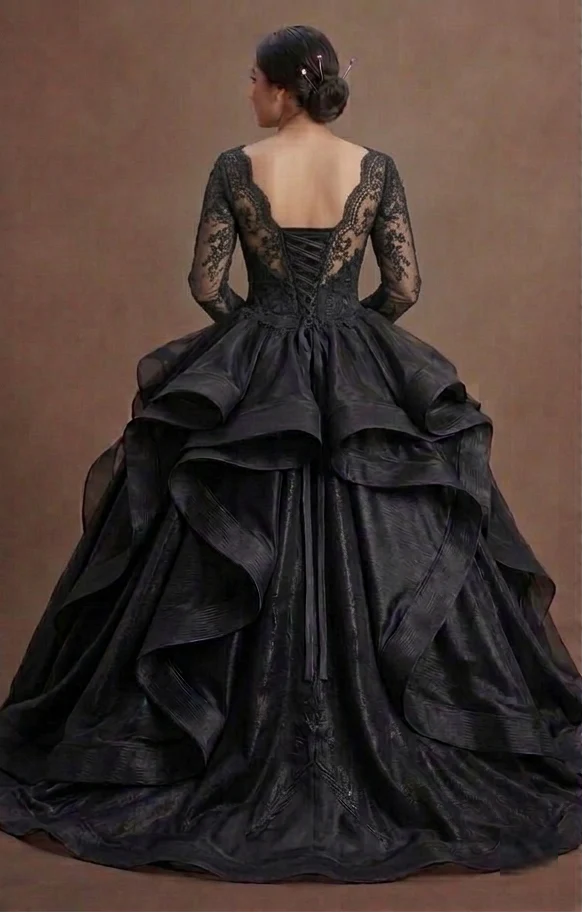 Romantic Black Quinceañera Dress Chantilly Lace Overlay - Image 3