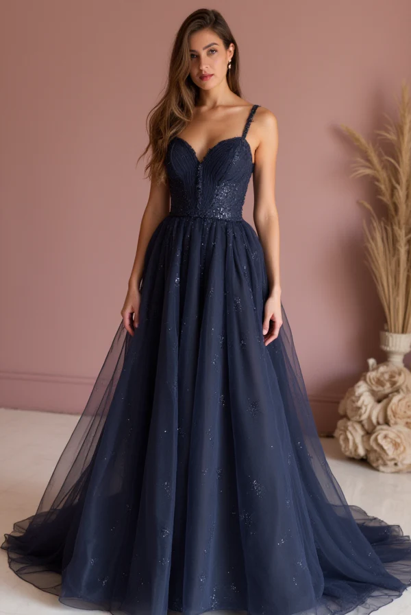 Romantic Blue Evening Dress & Prom Dress with Corset Bodice and Flowing Chiffon - Image 2