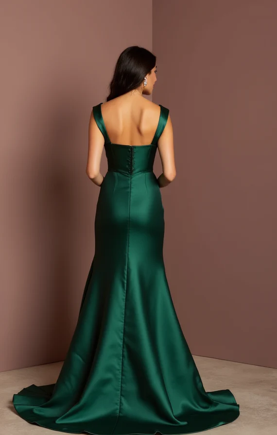 Romantic Green Evening Dress & Prom Dress with Floral Appliqués and Tulle Skirt - Image 3