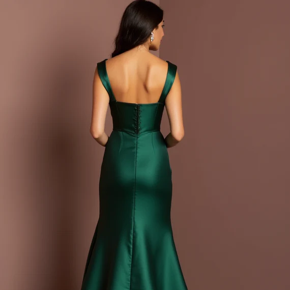 Romantic Green Evening Dress & Prom Dress with Floral Appliqués and Tulle Skirt - Image 5