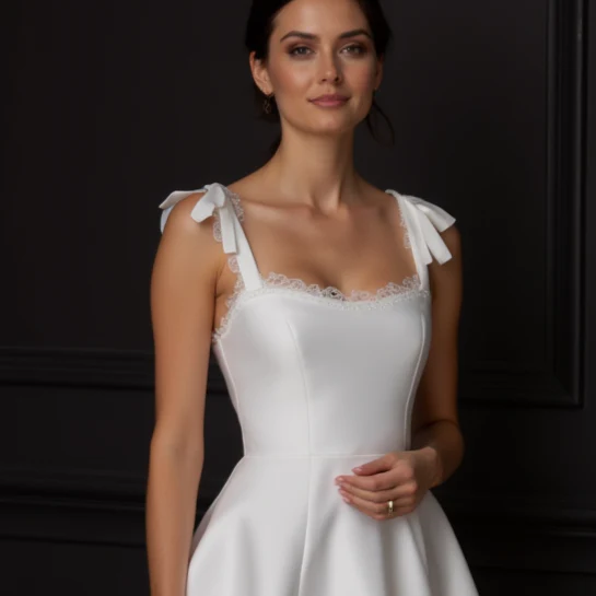 Romantic Mini Short Wedding Dress with a Flowing Skirt for a Dreamy Wedding Style - Image 4