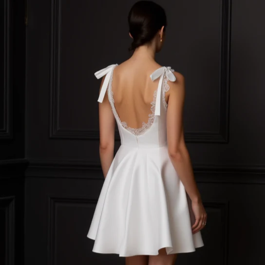 Romantic Mini Short Wedding Dress with a Flowing Skirt for a Dreamy Wedding Style - Image 5